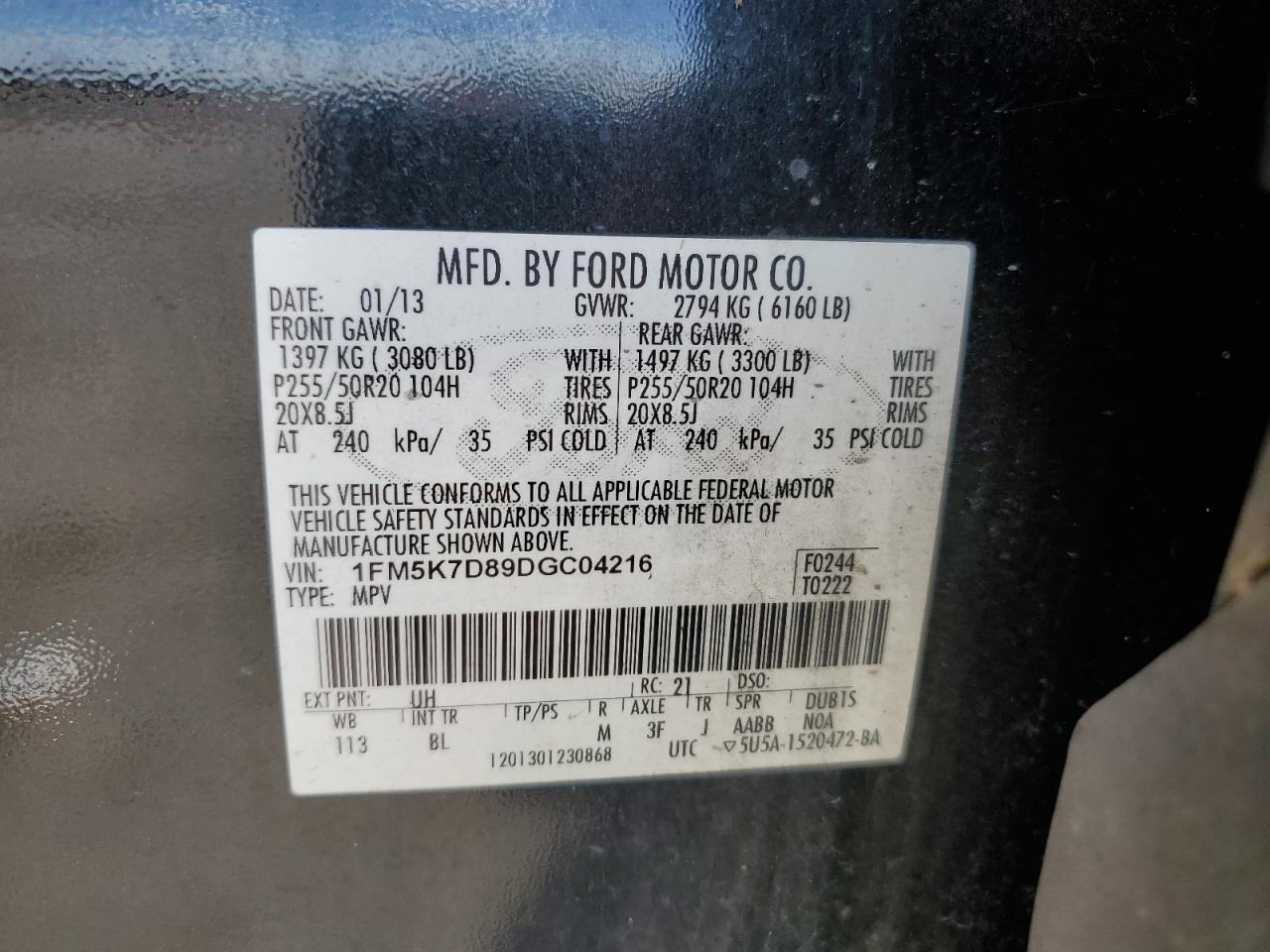 1FM5K7D89DGC04216 2013 Ford Explorer Xlt