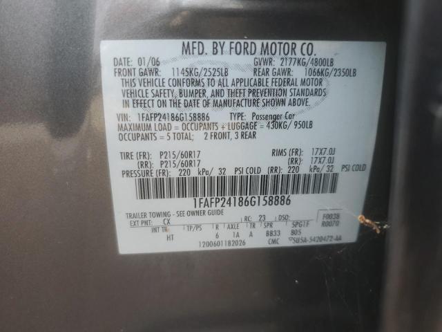 2006 Ford Five Hundred Sel VIN: 1FAFP24186G158886 Lot: 61897514