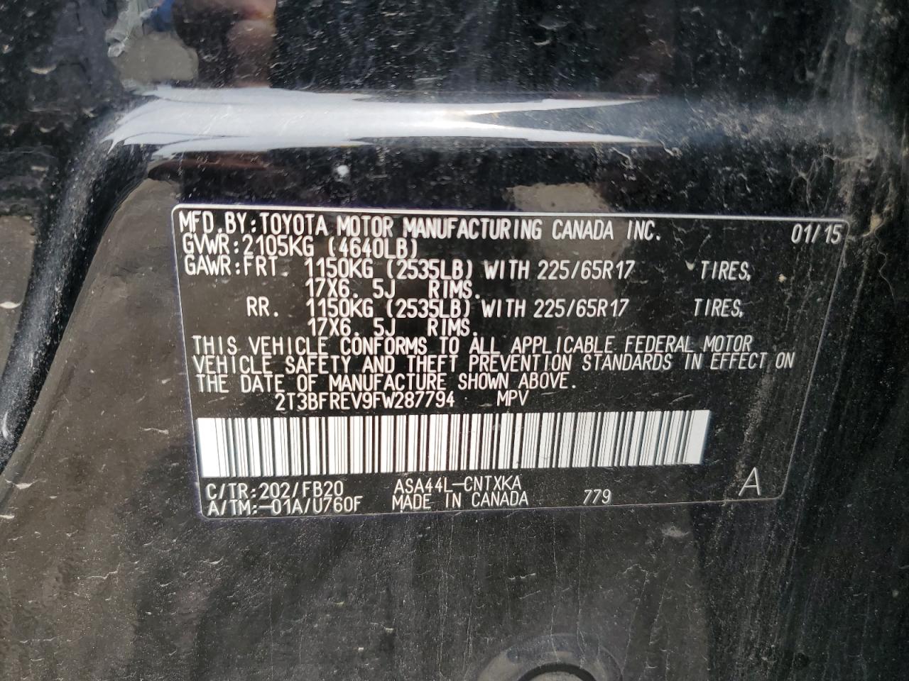 2T3BFREV9FW287794 2015 Toyota Rav4 Le