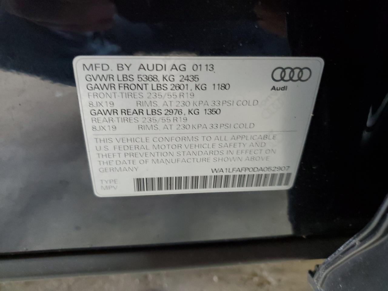 WA1LFAFP0DA052907 2013 Audi Q5 Premium Plus