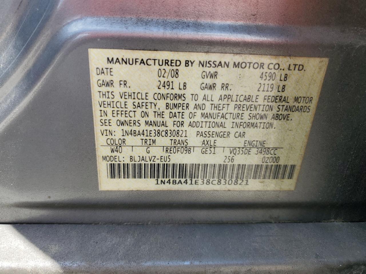 1N4BA41E38C830821 2008 Nissan Maxima Se