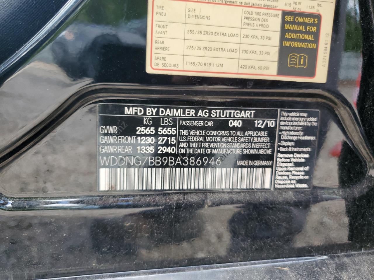 WDDNG7BB9BA386946 2011 Mercedes-Benz S 550