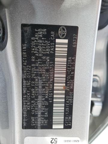 VIN 4T1G11AK7NU665751 2022 Toyota Camry, SE no.12