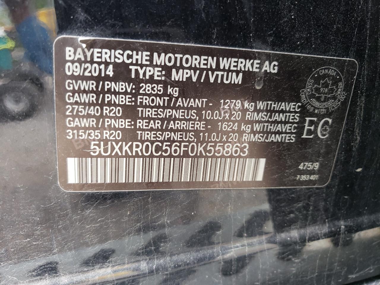 5UXKR0C56F0K55863 2015 BMW X5 xDrive35I