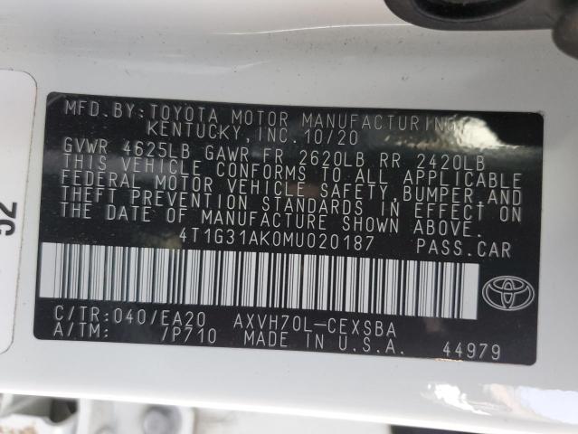 VIN 4T1G31AK0MU020187 2021 Toyota Camry, SE no.12