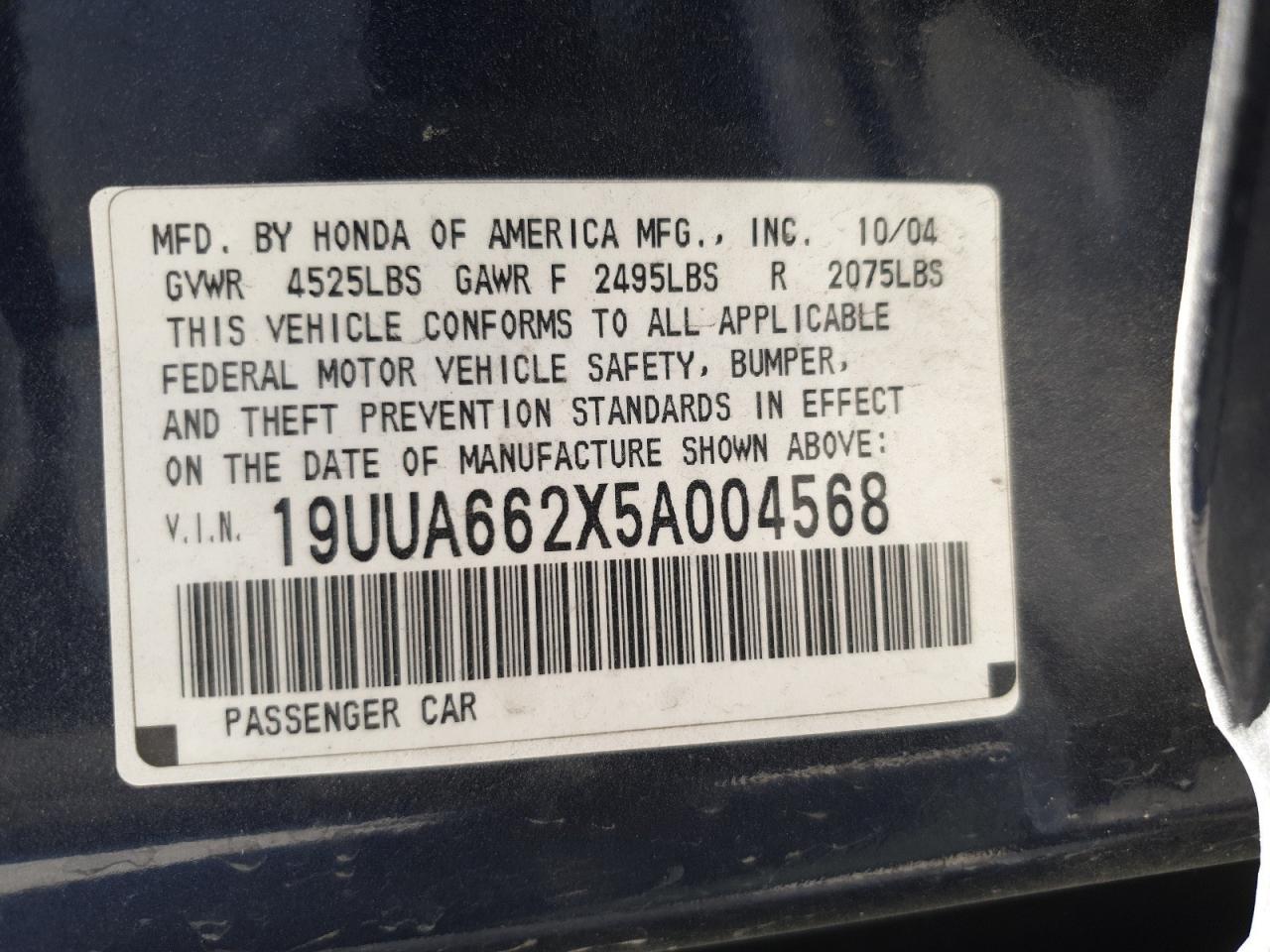 19UUA662X5A004568 2005 Acura Tl