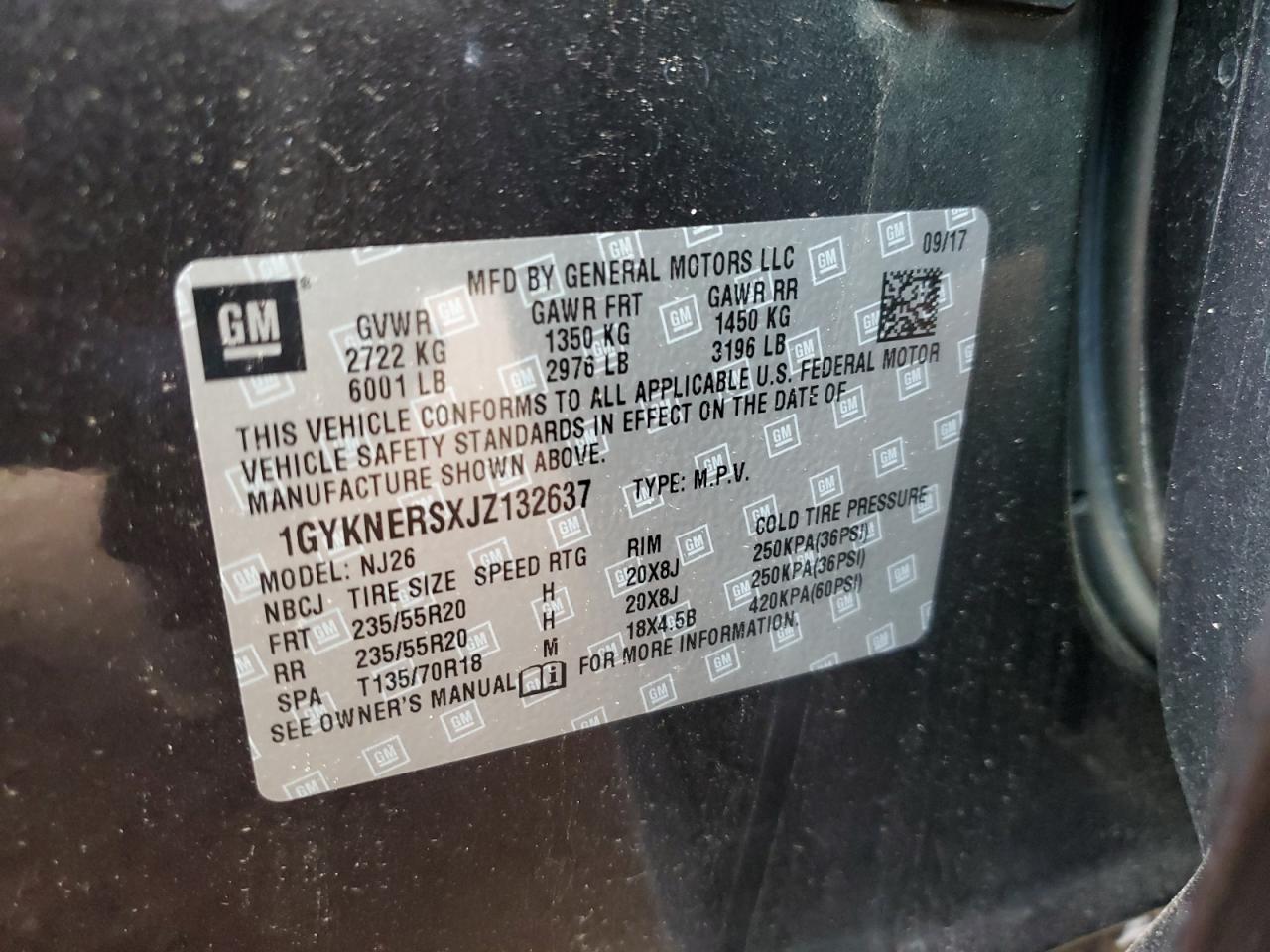 1GYKNERSXJZ132637 2018 Cadillac Xt5 Premium Luxury