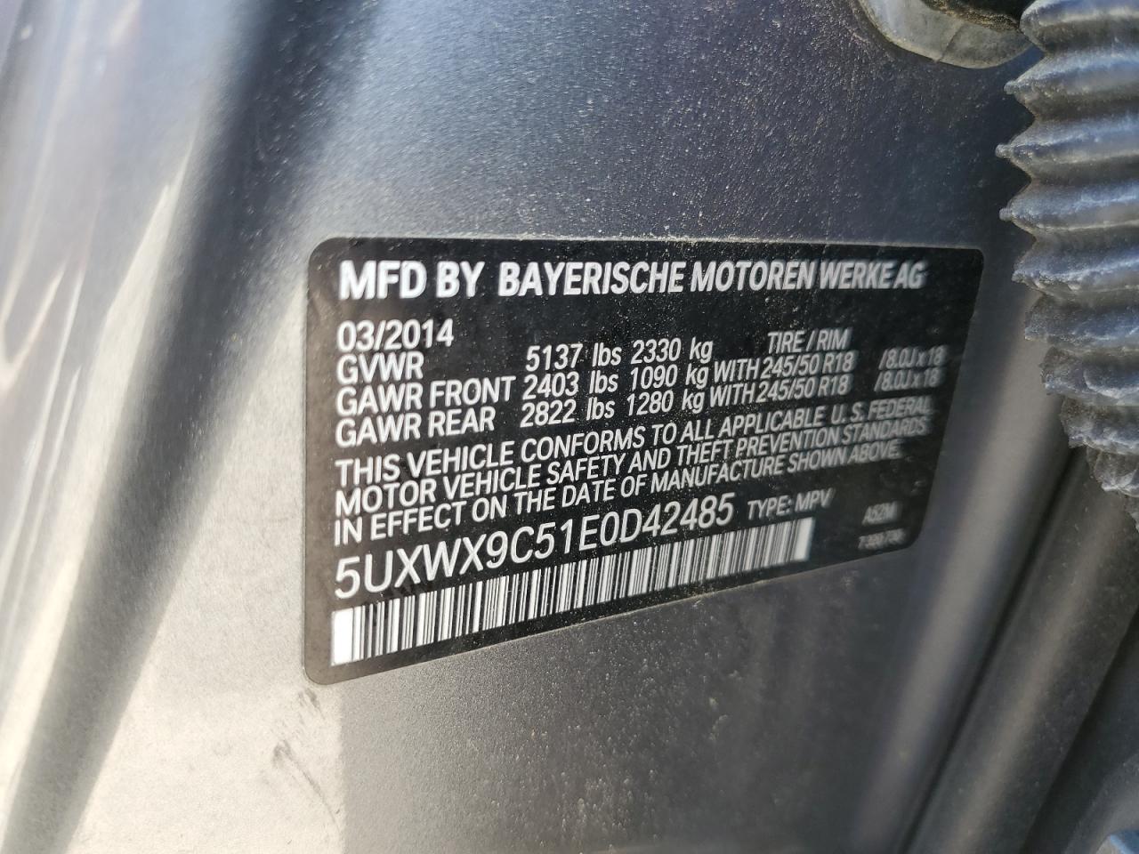 5UXWX9C51E0D42485 2014 BMW X3 xDrive28I