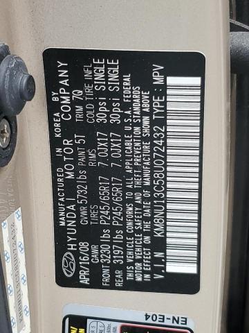 2008 Hyundai Veracruz Gls VIN: KM8NU13C58U072432 Lot: 62548214