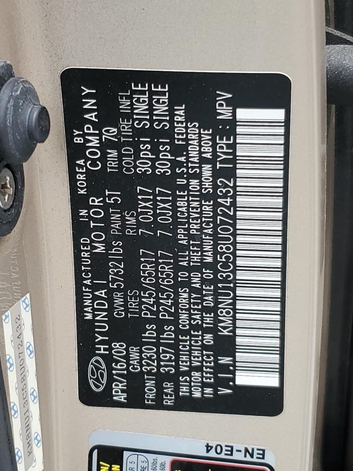 KM8NU13C58U072432 2008 Hyundai Veracruz Gls