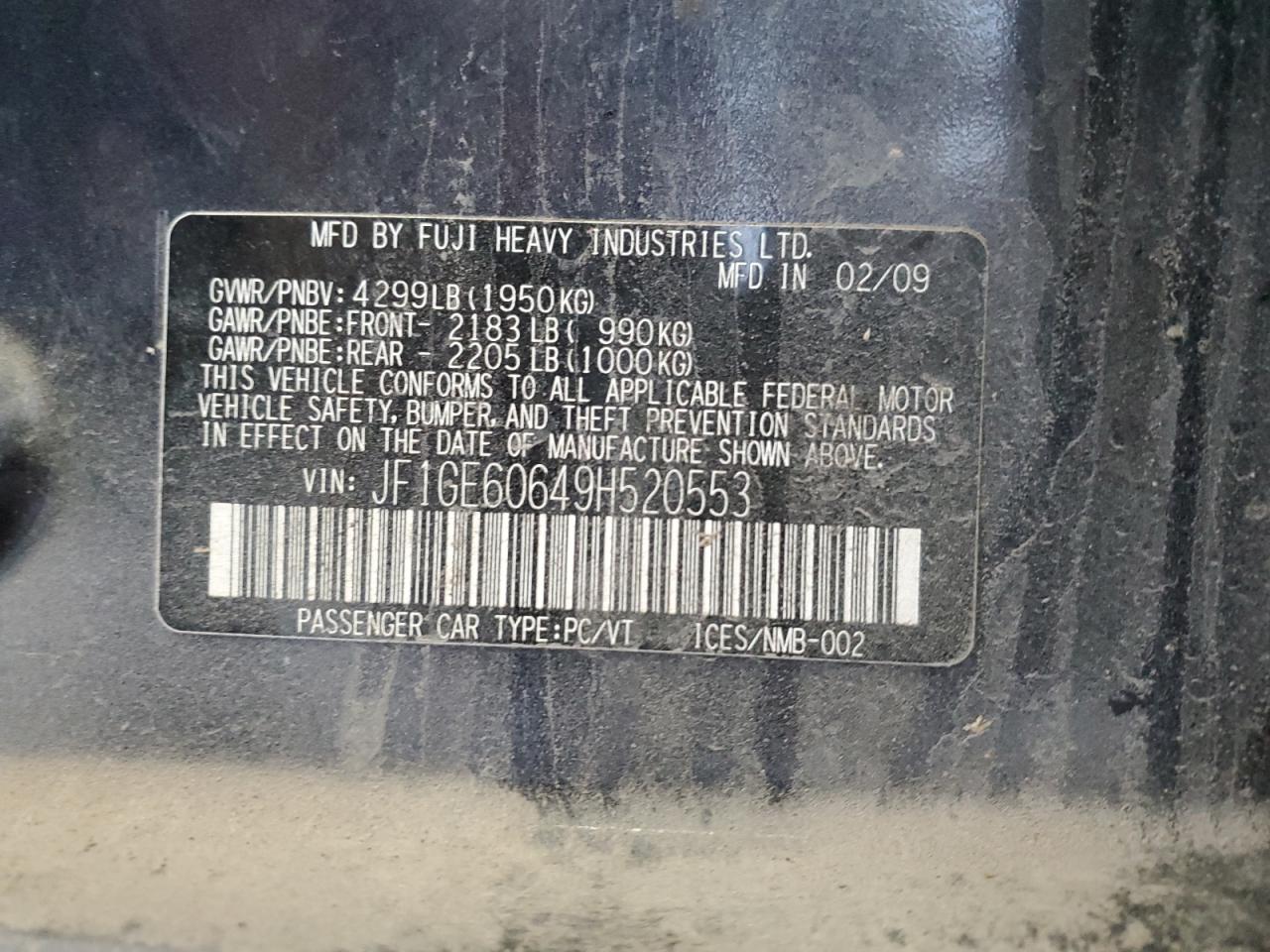 JF1GE60649H520553 2009 Subaru Impreza 2.5I Premium