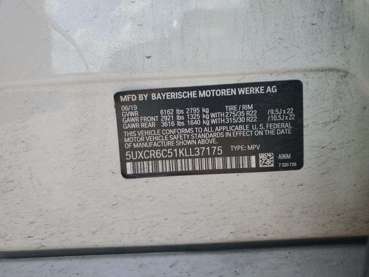 5UXCR6C51KLL37175 2019 BMW X5 xDrive40I