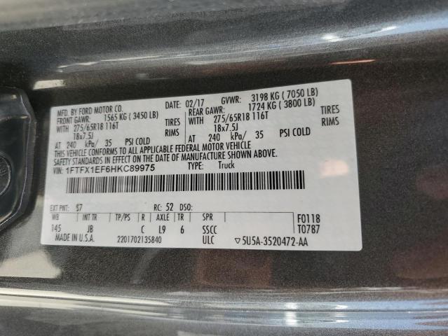 2017 Ford F150 Super Cab VIN: 1FTFX1EF6HKC89975 Lot: 61267654