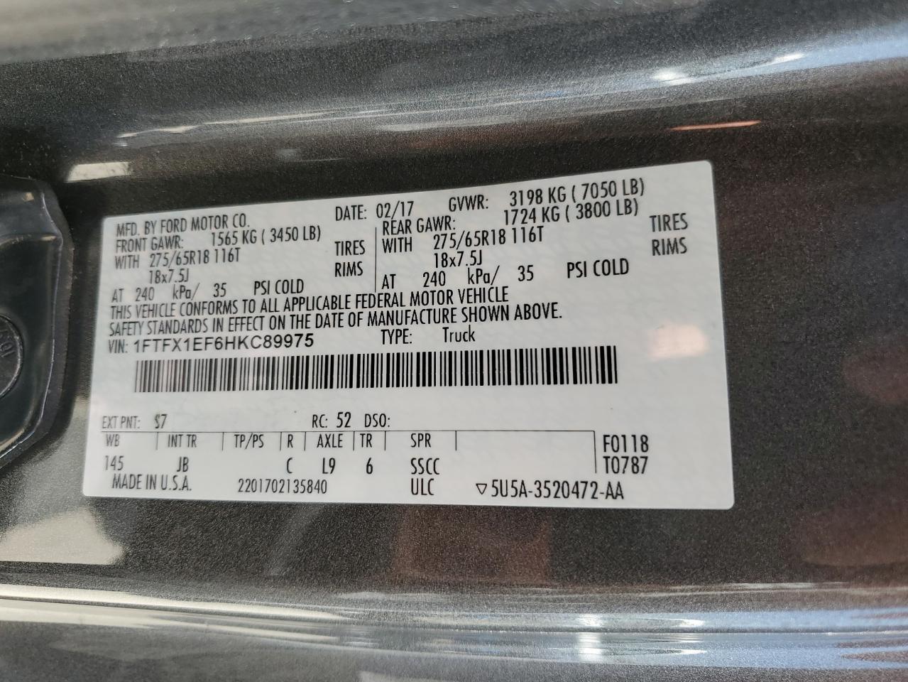 1FTFX1EF6HKC89975 2017 Ford F150 Super Cab