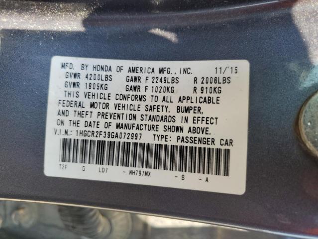 VIN 1HGCR2F39GA072997 2016 Honda Accord, LX no.13