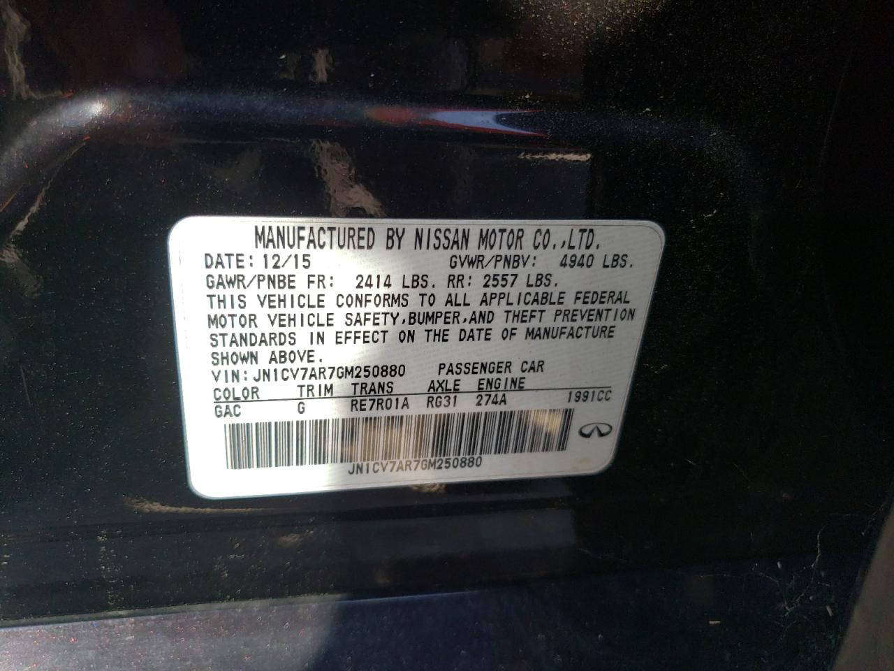 JN1CV7AR7GM250880 2016 Infiniti Q50 Base