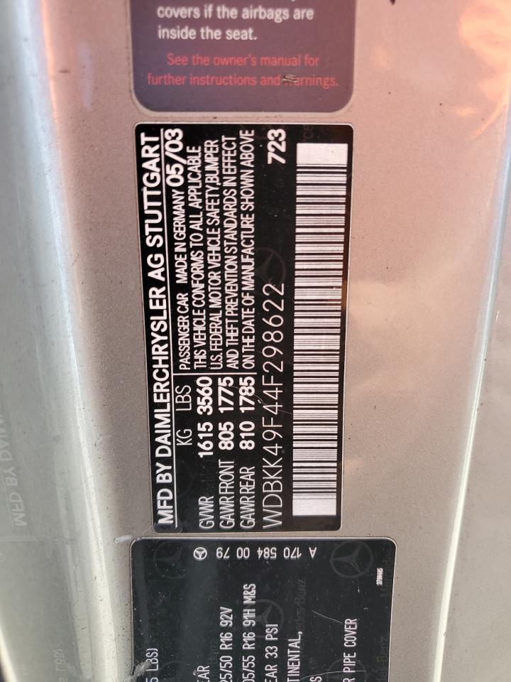 WDBKK49F44F298622 2004 Mercedes-Benz Slk 230 Kompressor