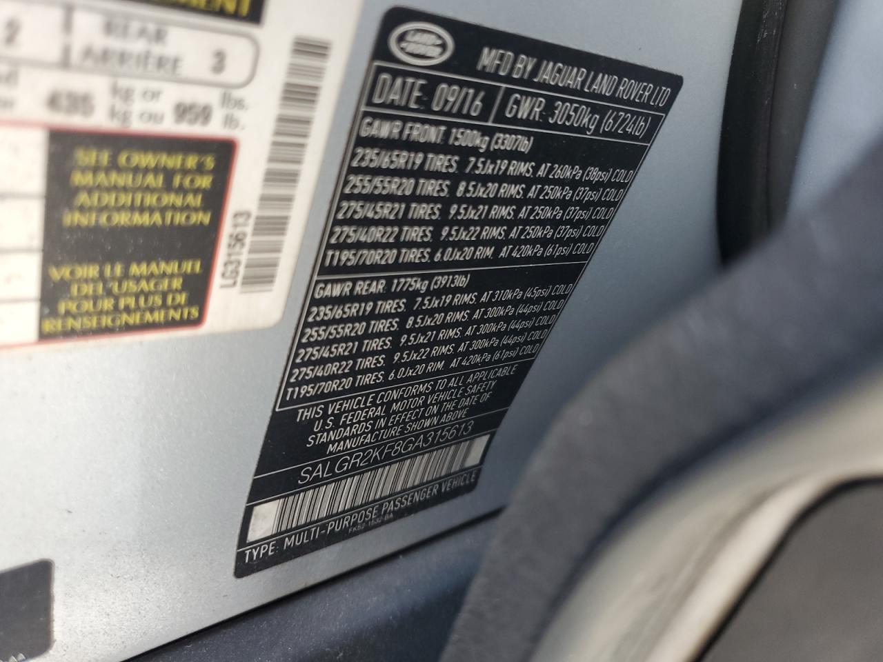 SALGR2KF8GA315613 2016 Land Rover Range Rover