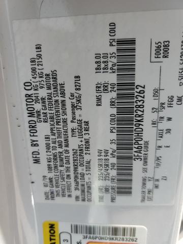 VIN 3FA6P0HD9KR283262 2019 Ford Fusion, SE no.12