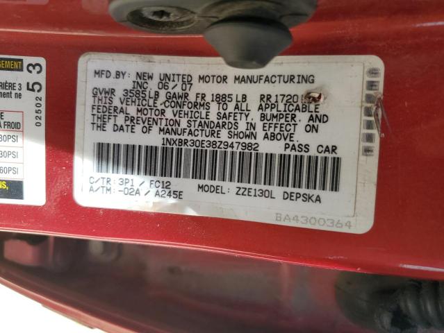 2008 Toyota Corolla Ce VIN: 1NXBR30E38Z947982 Lot: 61287224