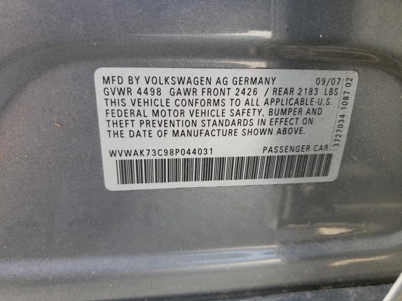 WVWAK73C98P044031 2008 Volkswagen Passat Komfort