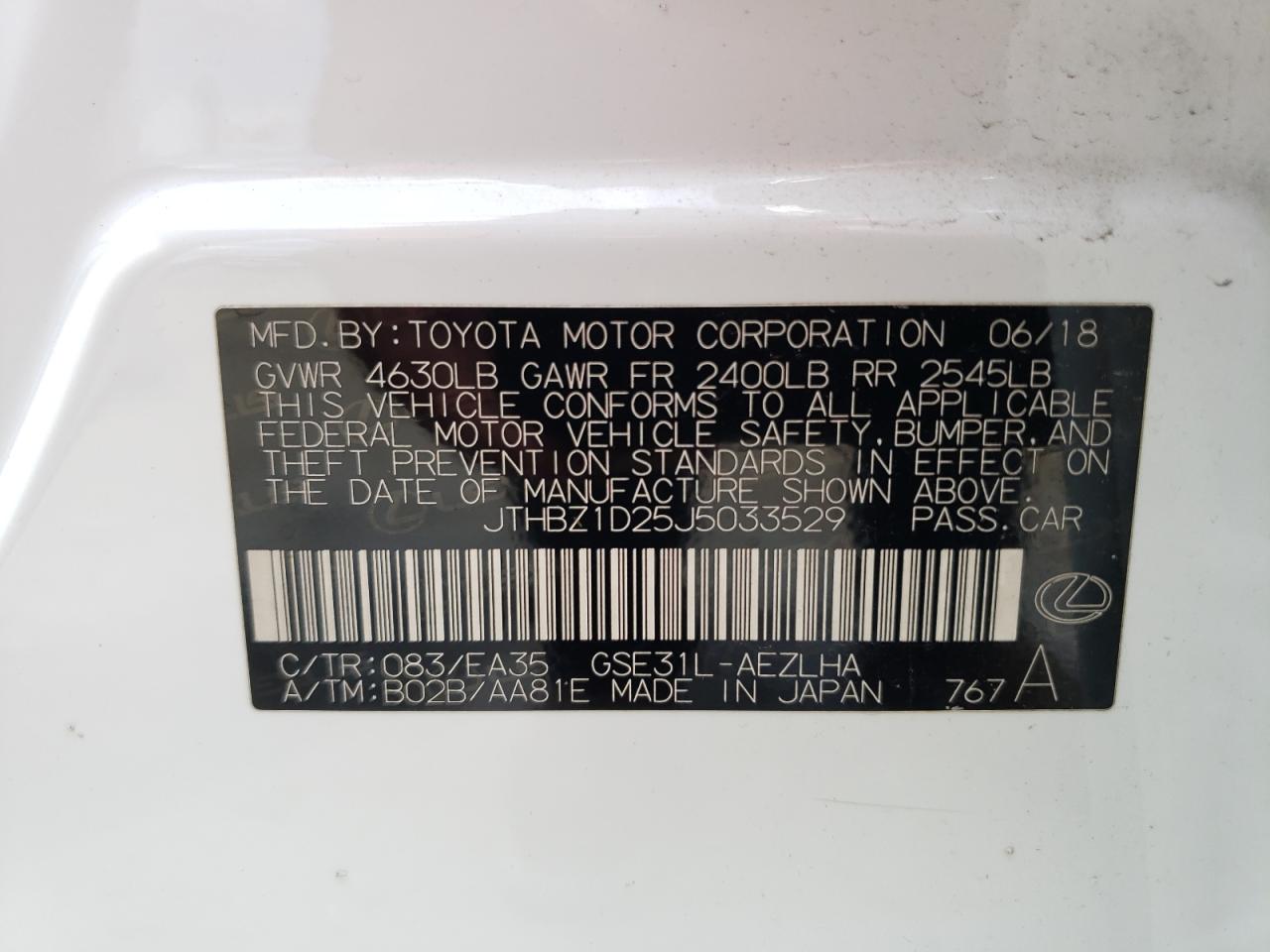 JTHBZ1D25J5033529 2018 Lexus Is 350