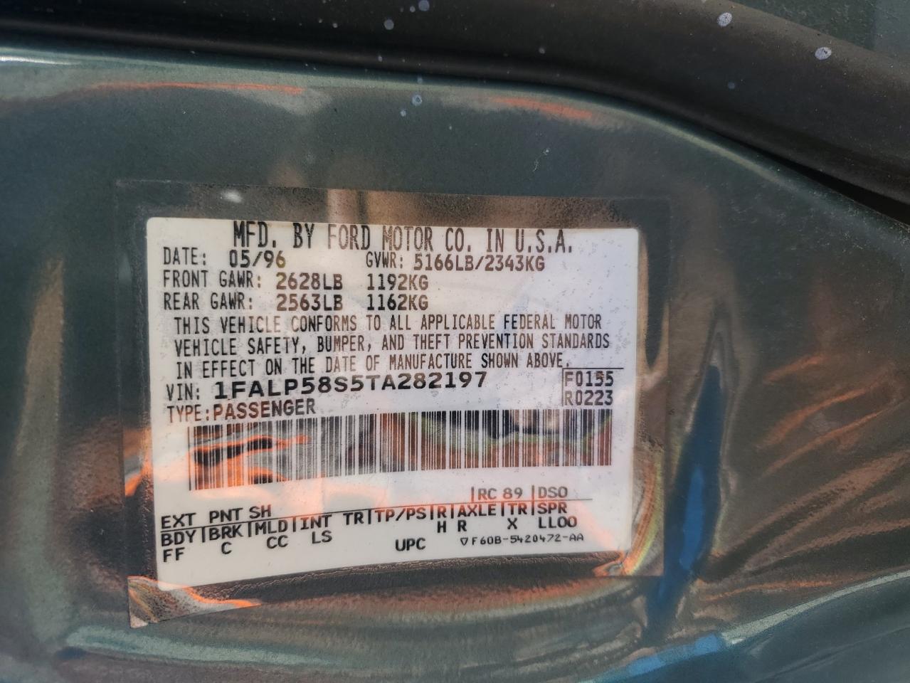 1FALP58S5TA282197 1996 Ford Taurus Lx