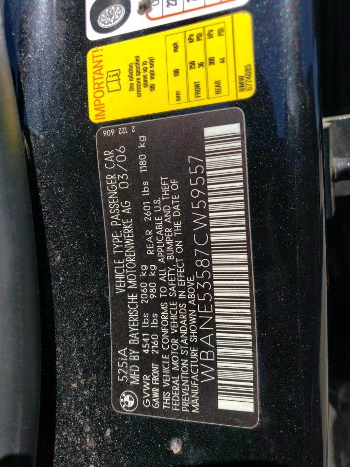 WBANE53587CW59557 2007 BMW 525 I