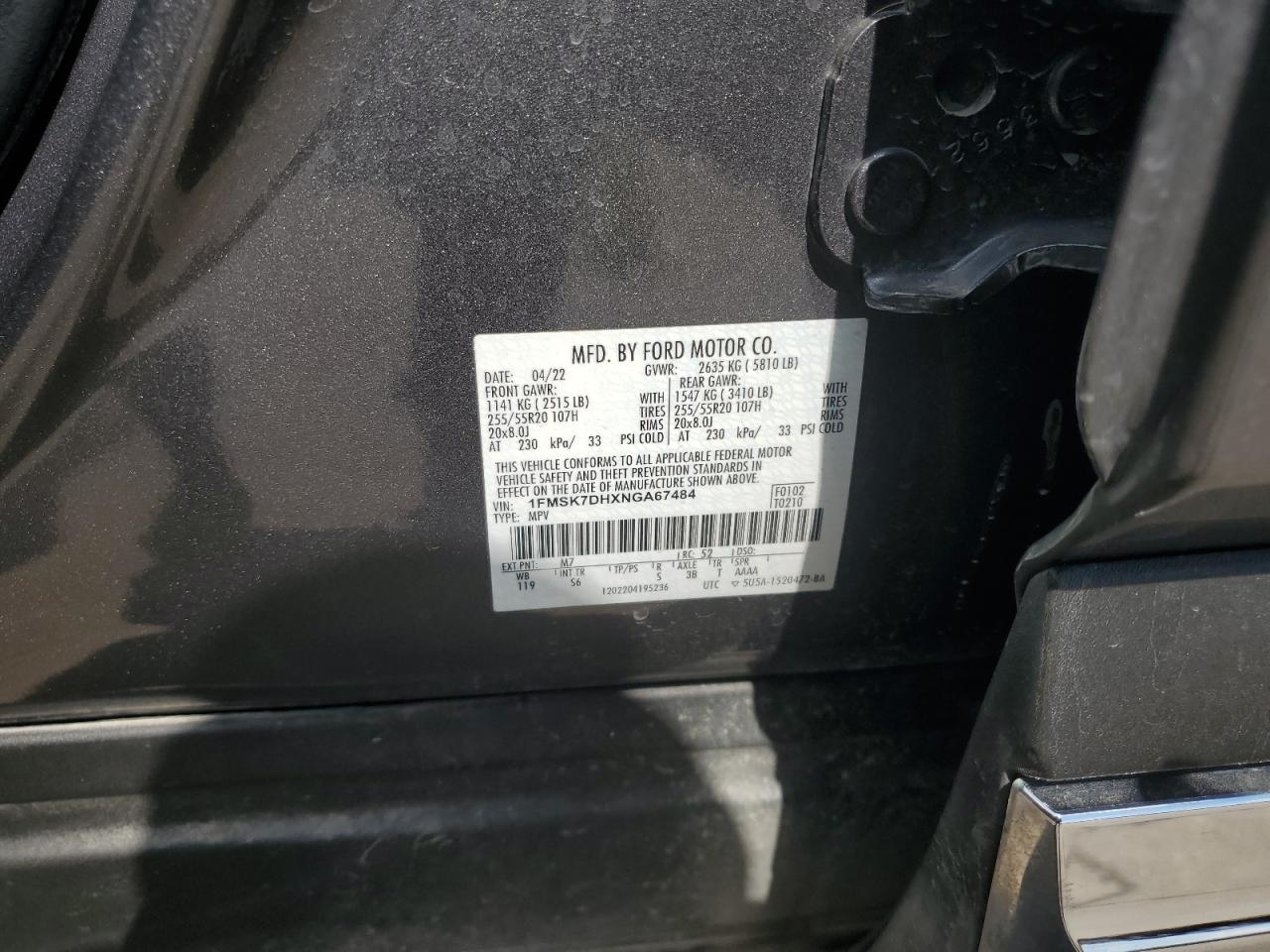 1FMSK7DHXNGA67484 2022 Ford Explorer Xlt