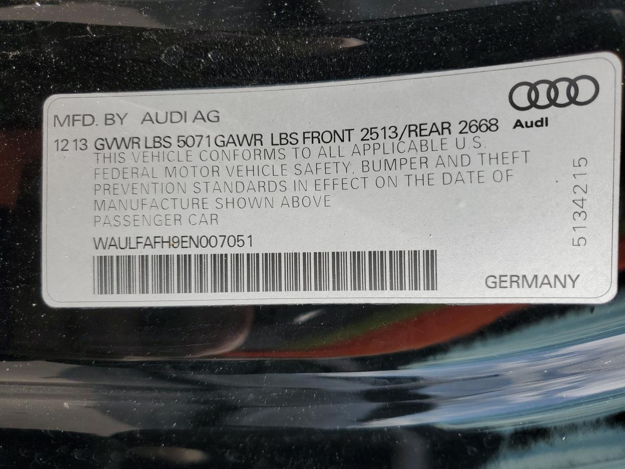 WAULFAFH9EN007051 2014 Audi A5 Premium Plus