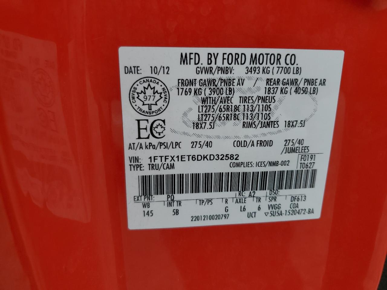 2013 Ford F150 Super Cab vin: 1FTFX1ET6DKD32582