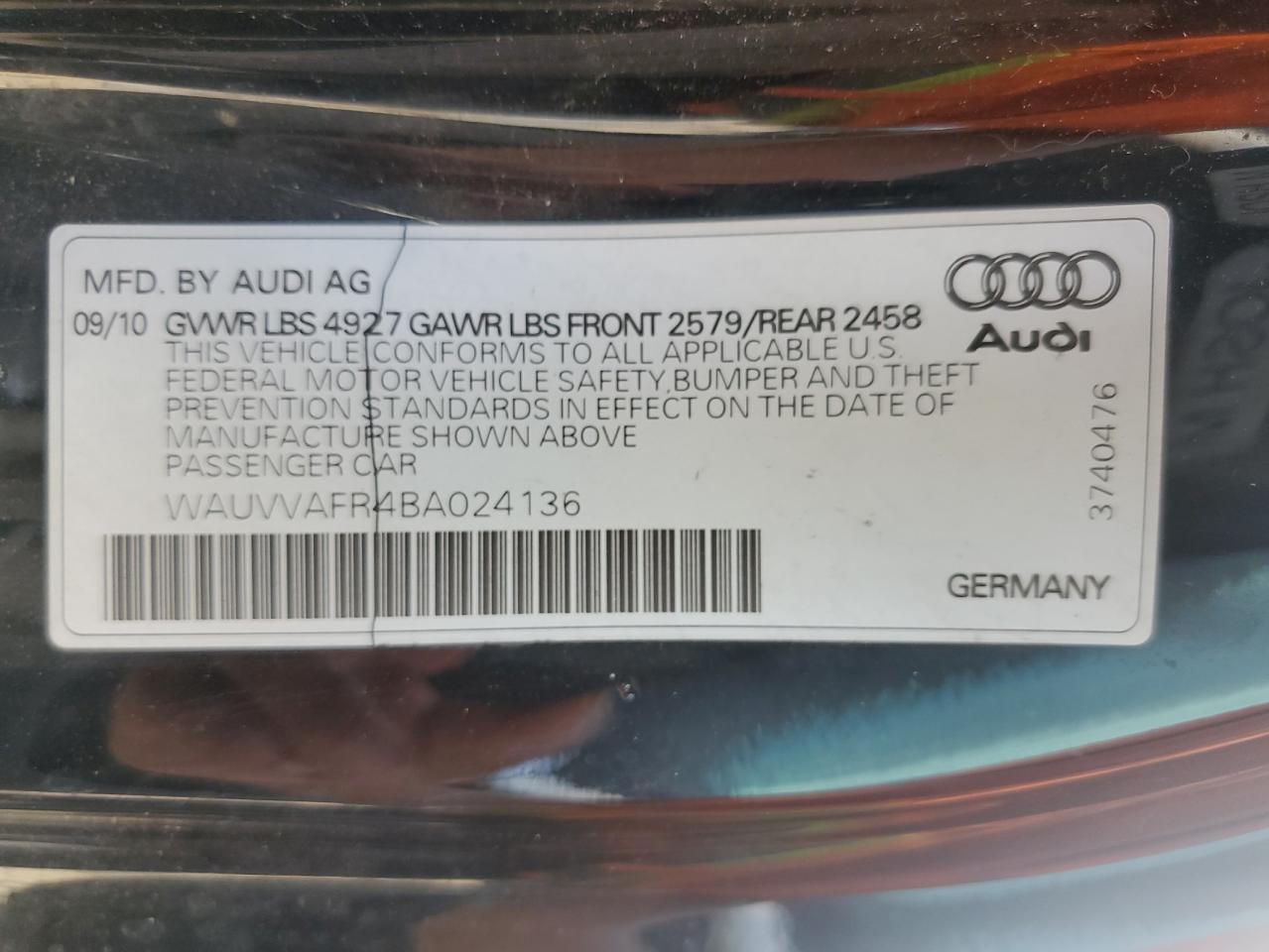 WAUVVAFR4BA024136 2011 Audi S5 Prestige