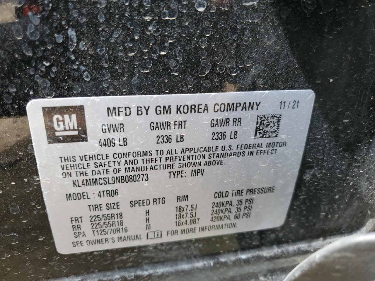 KL4MMCSL9NB080273 2022 Buick Encore Gx Preferred