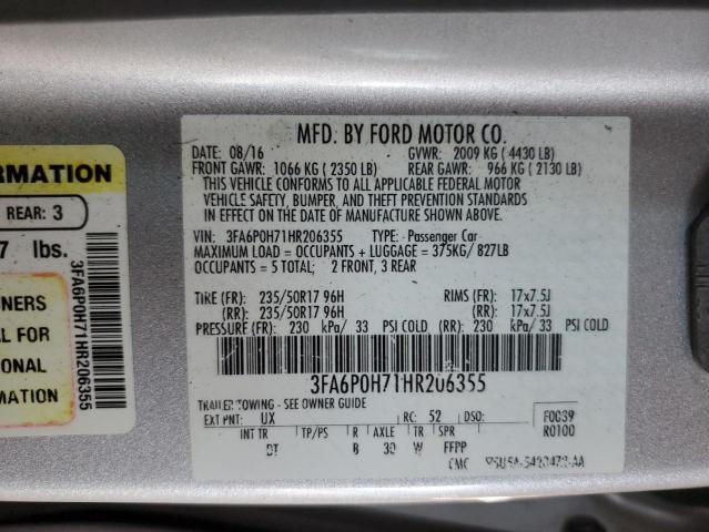 VIN 3FA6P0H71HR206355 2017 Ford Fusion, SE no.12