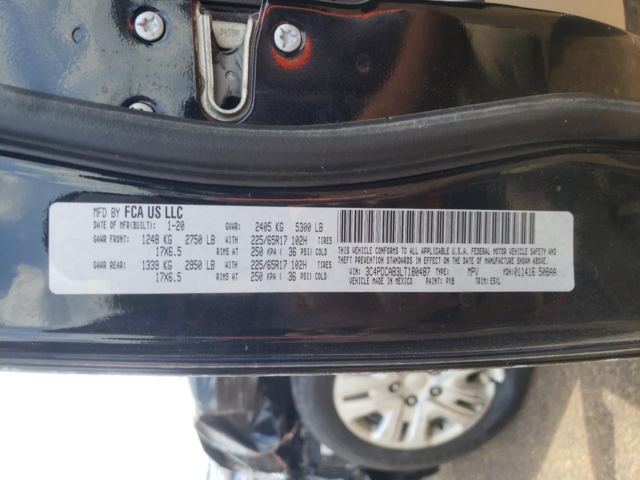 3C4PDCAB3LT180487 2020 Dodge Journey Se