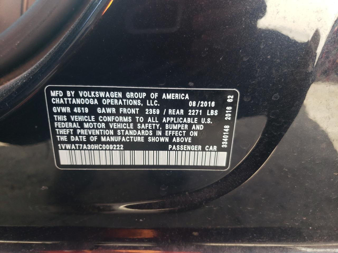 1VWAT7A30HC009222 2017 Volkswagen Passat S