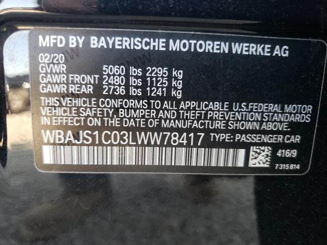 VIN WBAJS1C03LWW78417 2020 BMW 5 Series, 540 I no.13