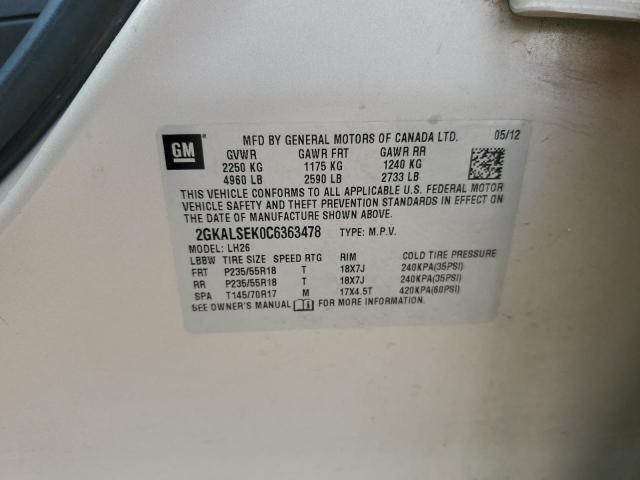 2012 GMC Terrain Sle VIN: 2GKALSEK0C6363478 Lot: 62140604