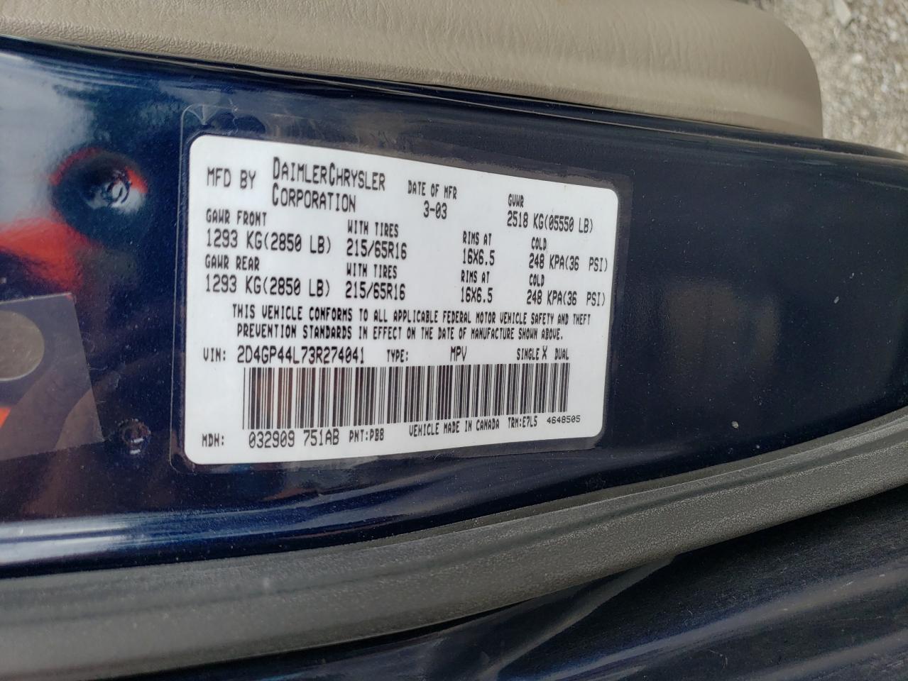 2D4GP44L73R274041 2003 Dodge Grand Caravan Sport