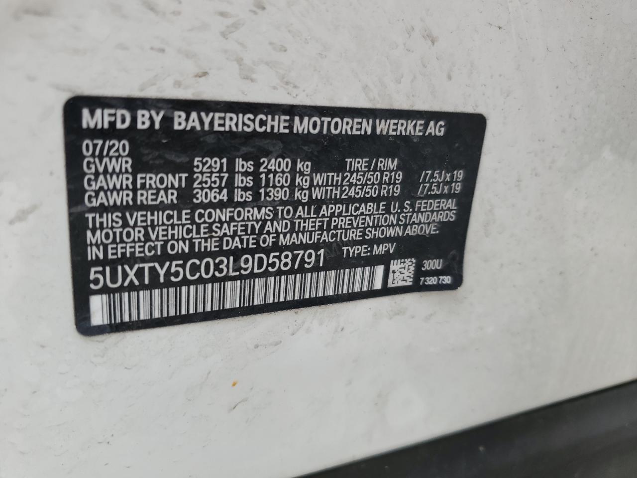 5UXTY5C03L9D58791 2020 BMW X3 xDrive30I