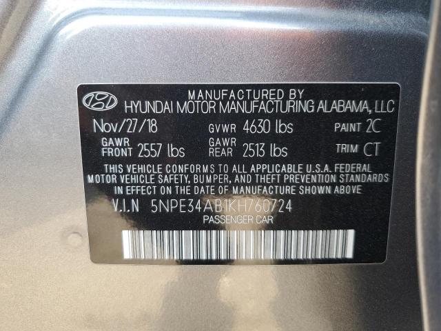 2019 Hyundai Sonata Limited Turbo VIN: 5NPE34AB1KH760724 Lot: 63062104