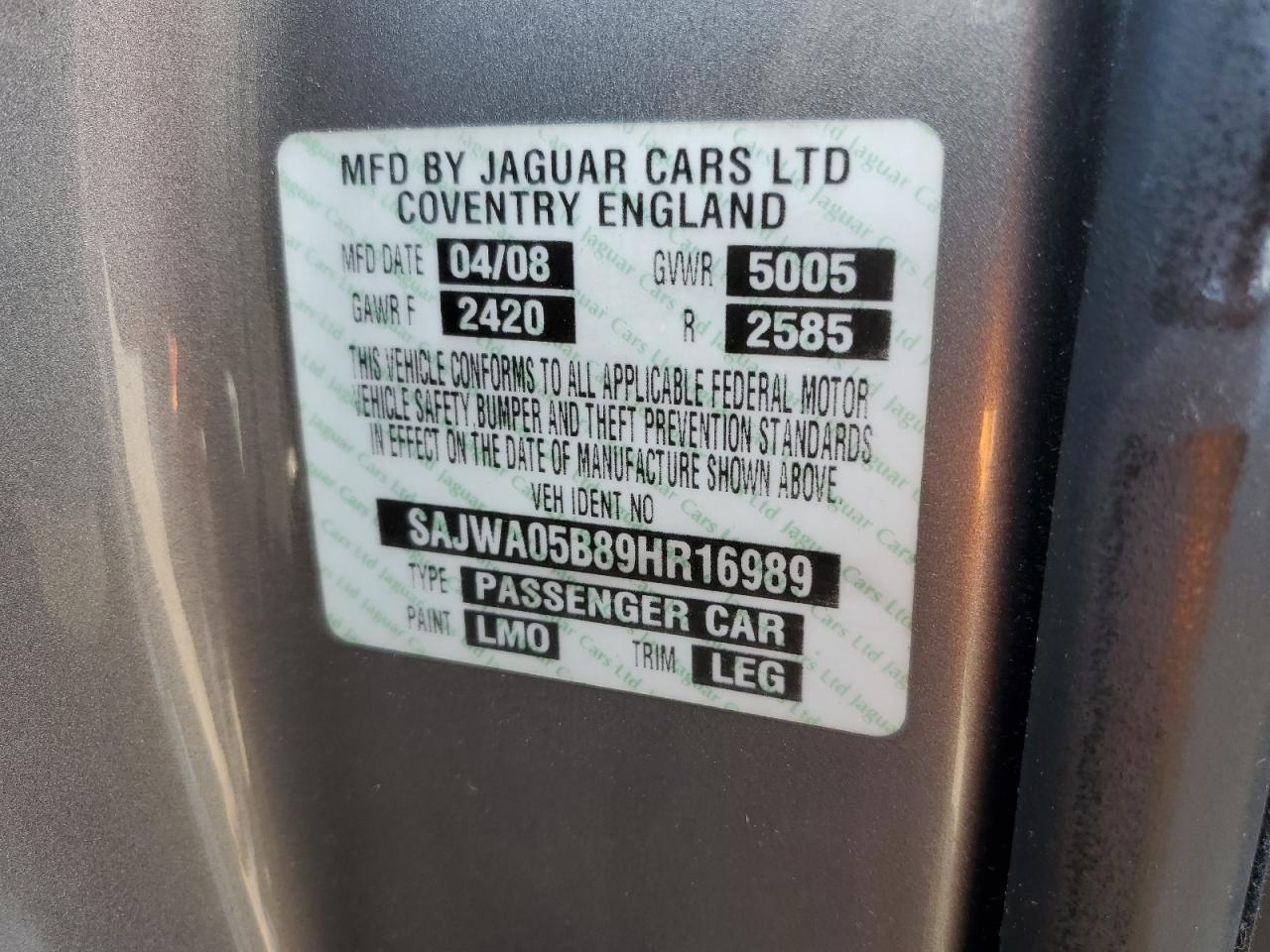 SAJWA05B89HR16989 2009 Jaguar Xf Luxury