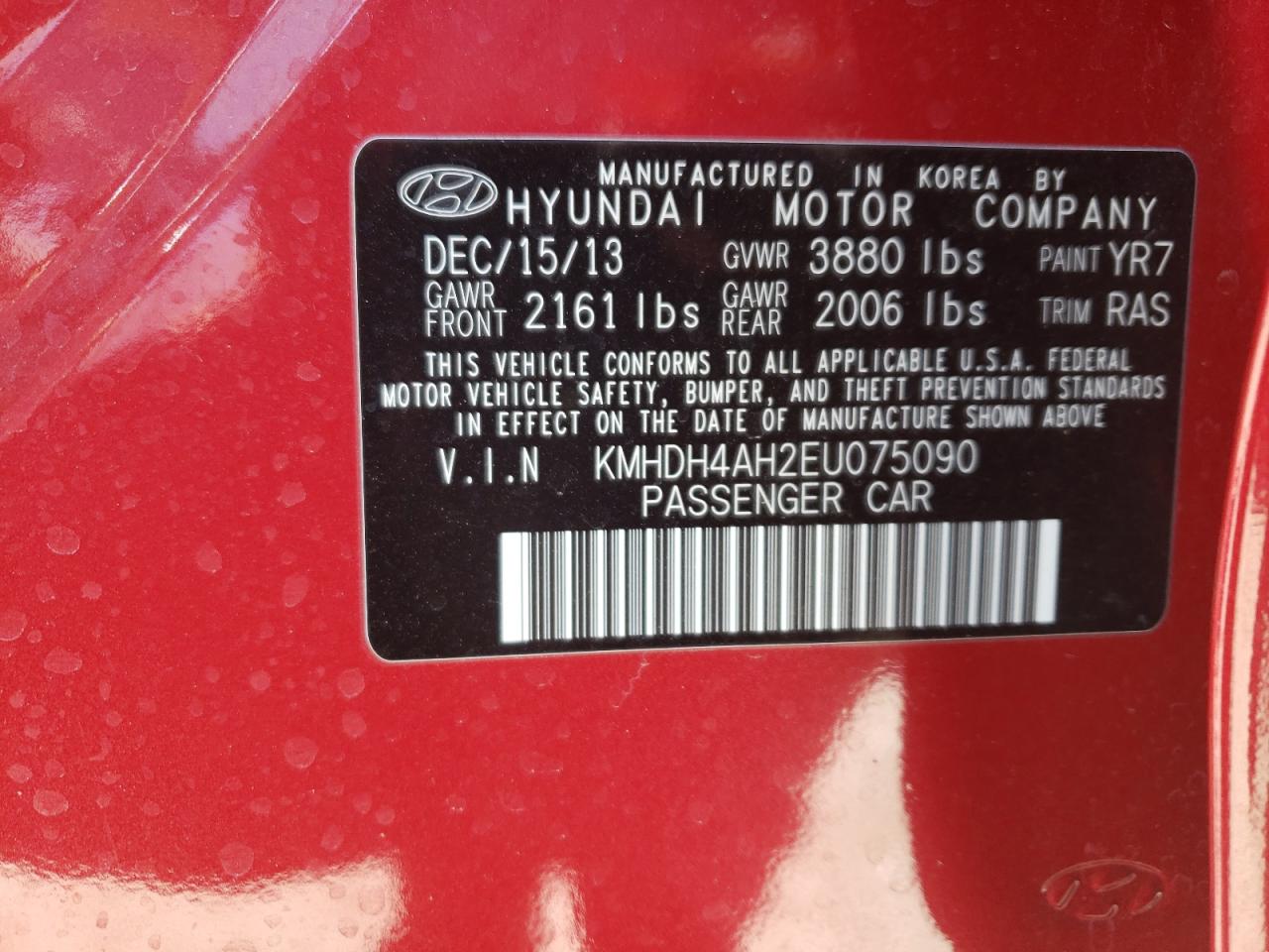 2014 Hyundai Elantra Se vin: KMHDH4AH2EU075090