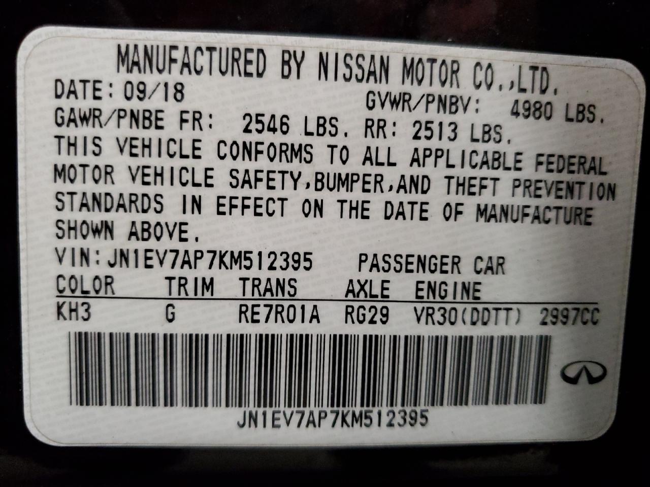 JN1EV7AP7KM512395 2019 Infiniti Q50 Luxe