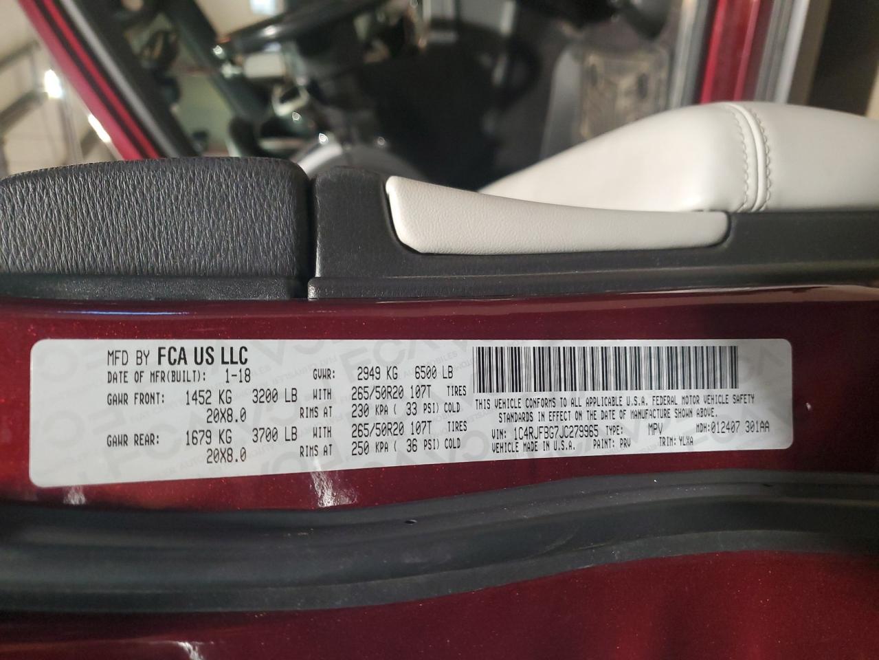 1C4RJFBG7JC279965 2018 Jeep Grand Cherokee Limited