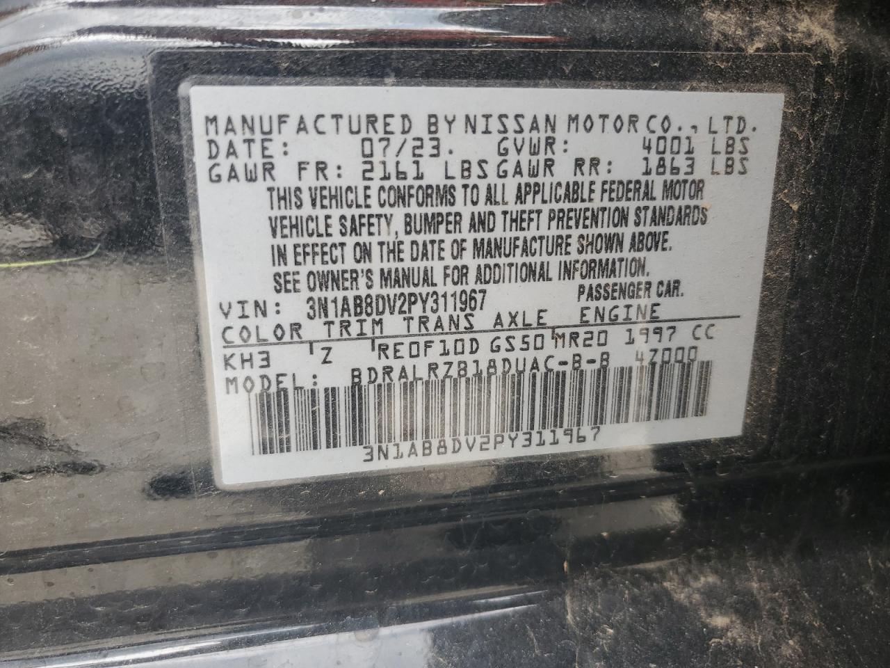 2023 Nissan Sentra Sr vin: 3N1AB8DV2PY311967