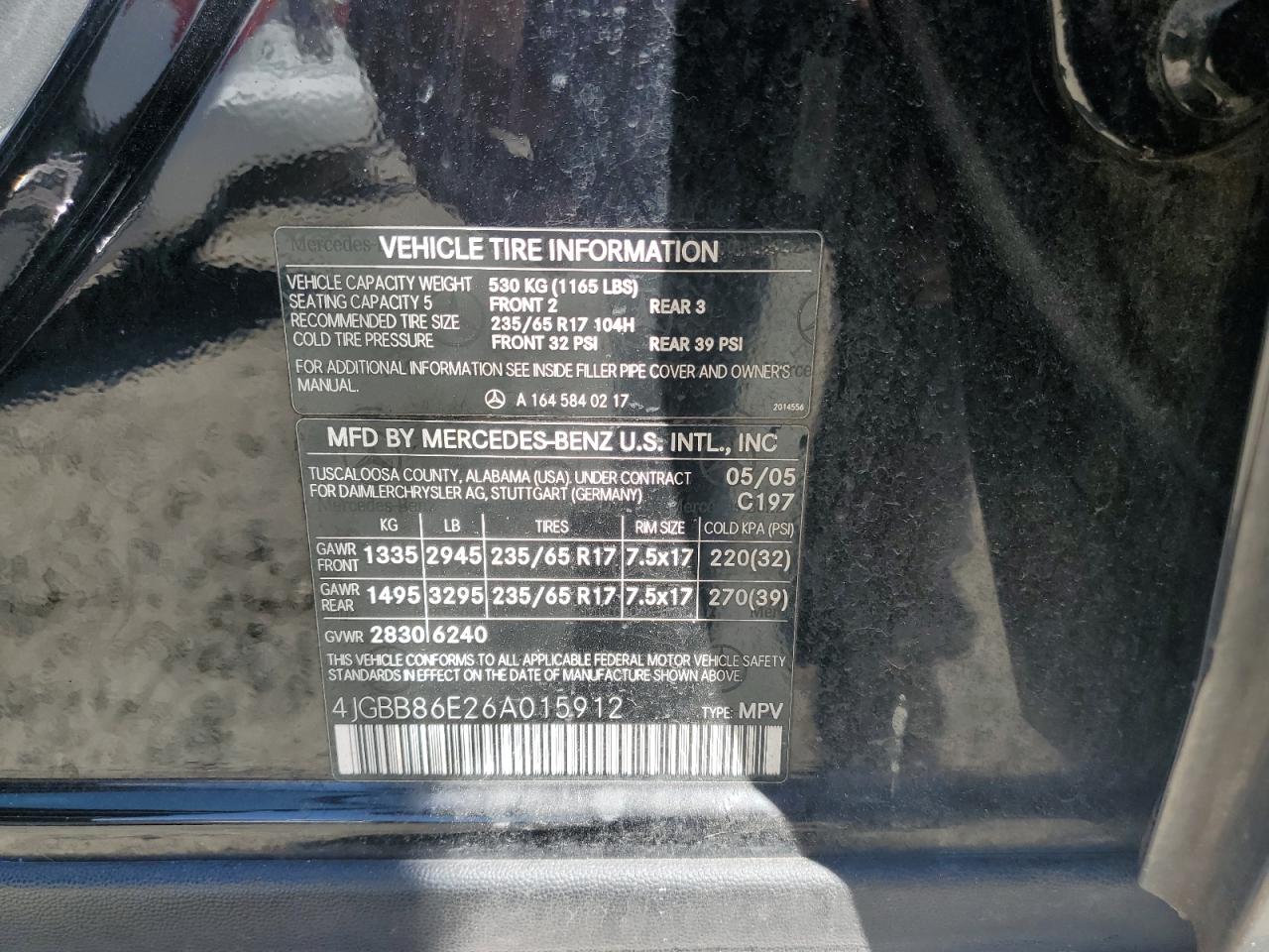 4JGBB86E26A015912 2006 Mercedes-Benz Ml 350