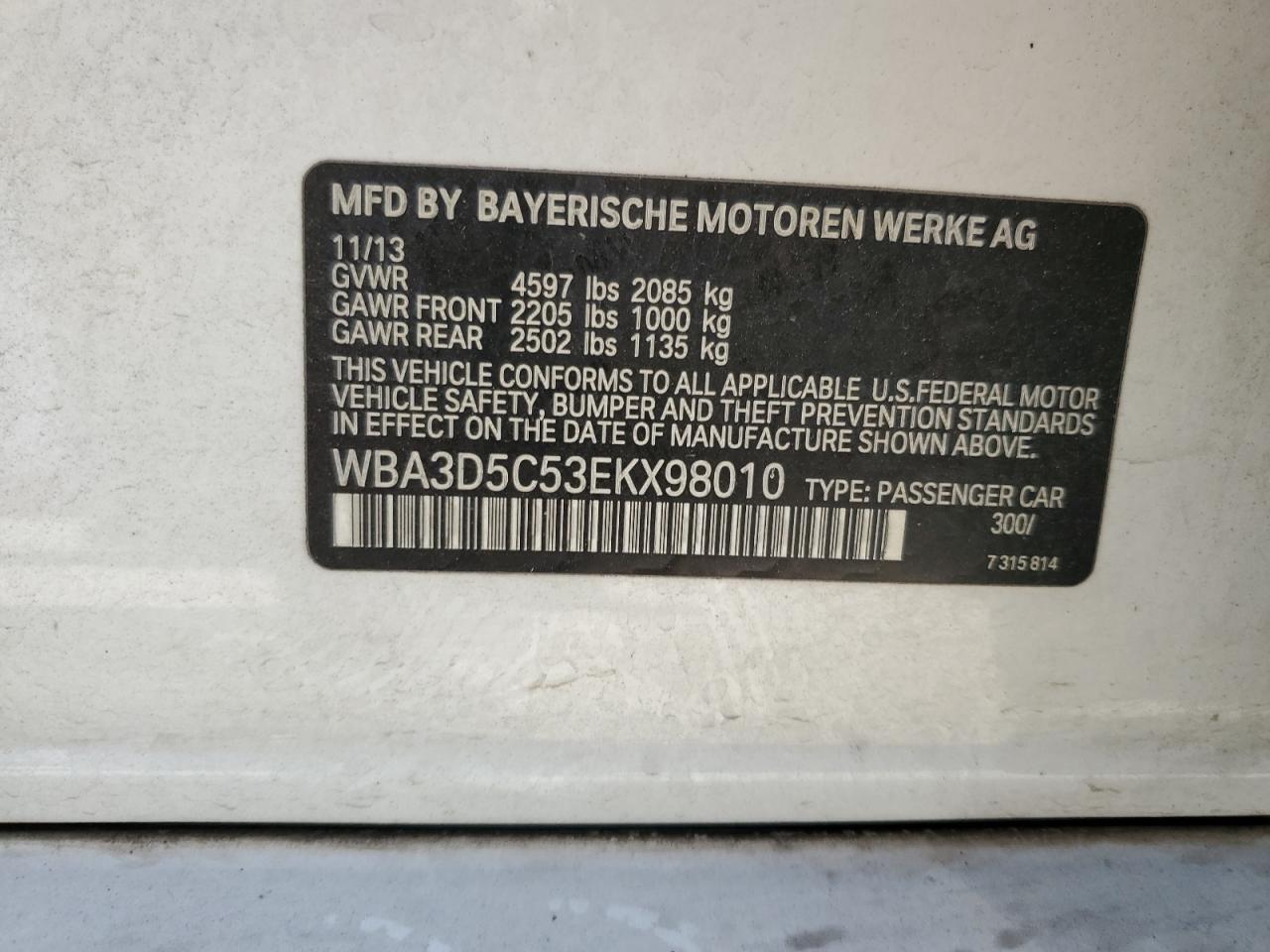 WBA3D5C53EKX98010 2014 BMW 328 D xDrive