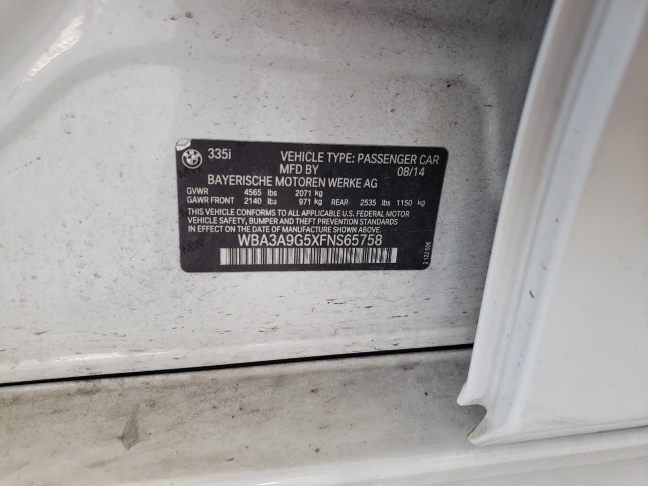 WBA3A9G5XFNS65758 2015 BMW 335 I