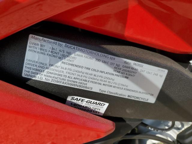 2022 DUCATI STREETFIGH ZDMFAKNW8NB008413